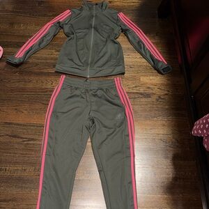 Adidas Dark Green Tracksuit with Bright Pink Accents